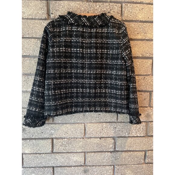 Ann Taylor Womens Black & White Tweed Fringed Button-Front Blazer Size 8 NWT - Picture 8 of 9